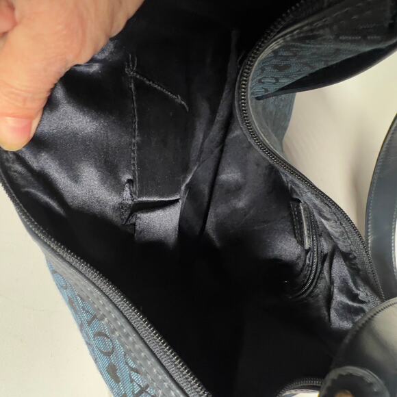 Large Vintage XOXO Hobo Blue Black Letters Brass Studded Y2K Zippered Tote Bag - Picture 5 of 16